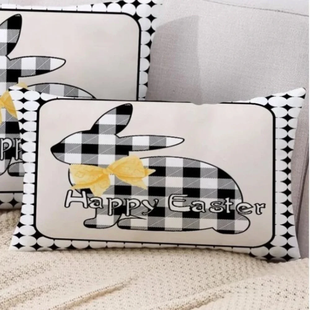 Easter Pillow Cover Buffalo Check Bunny Plaid Zipper Closure 19.68 X 11.8 in